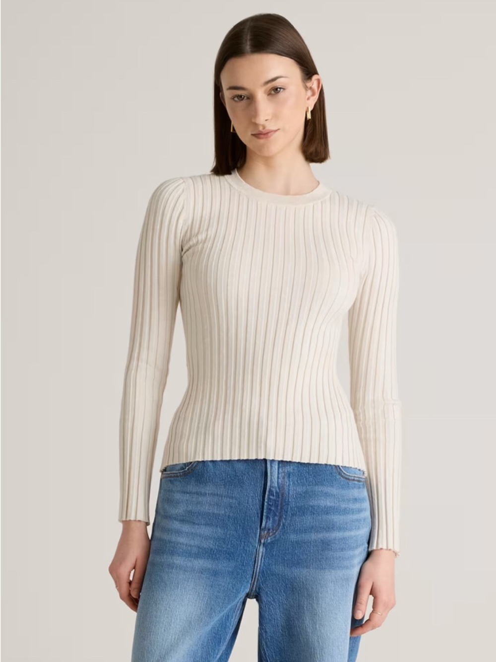 Quince Cotton Cashmere Ribbed Sweater Top
